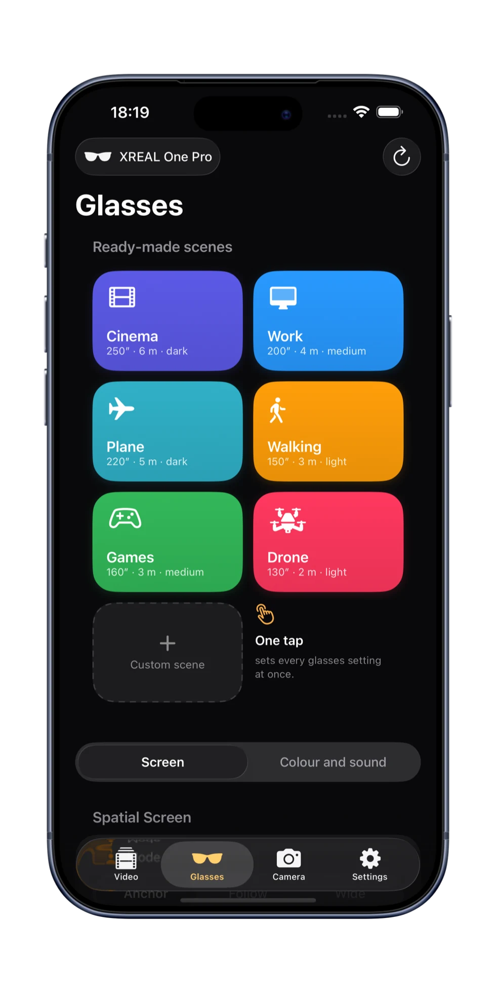 Ready-made scenes: Cinema, Work, Plane, Walking, Games, Drone